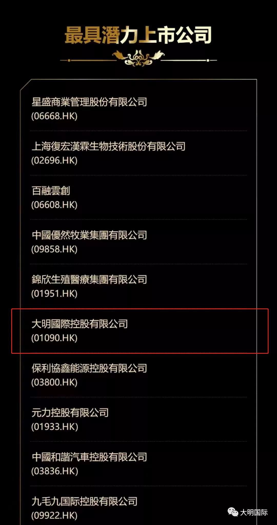 大明国际荣获“最具潜力上市公司” 大明国际荣获“最具潜力上市公司”